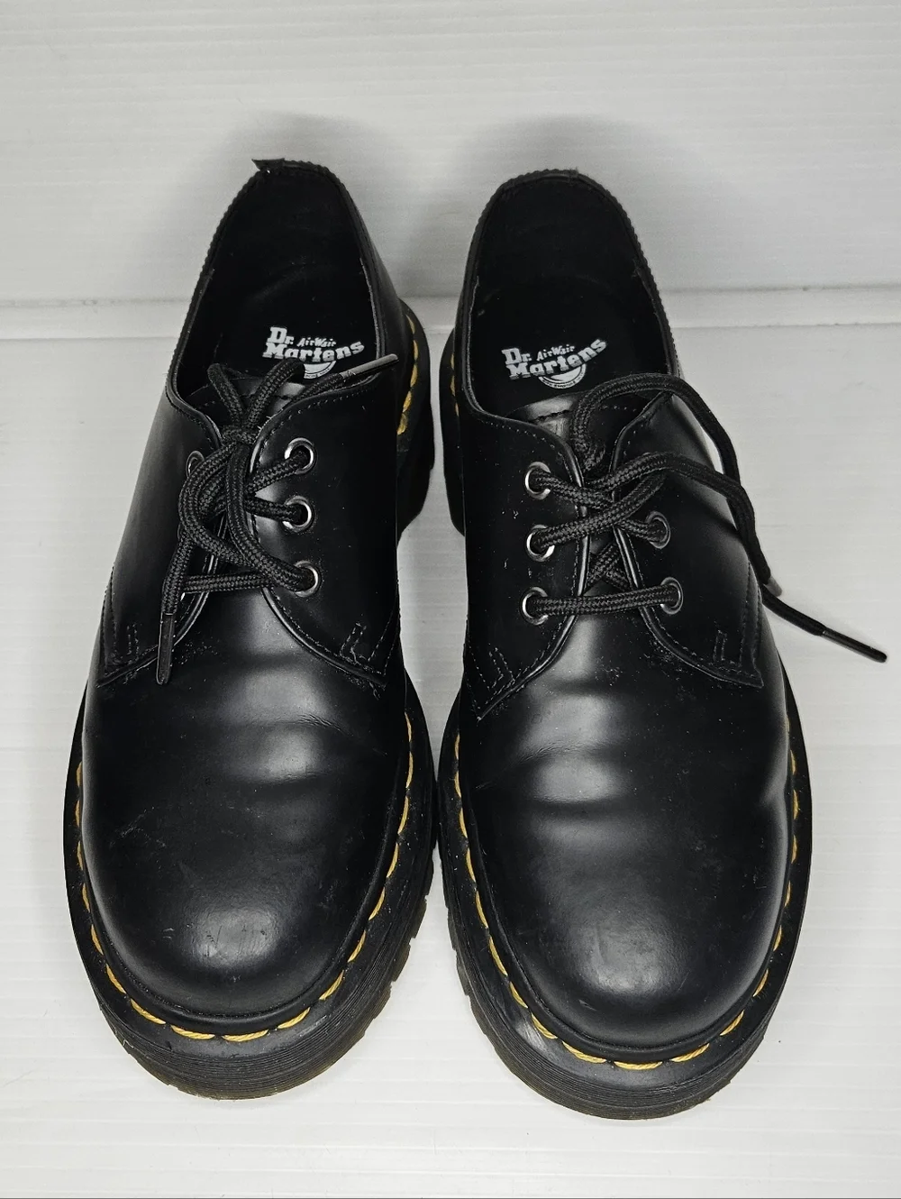 Dr. Martens 1461 Quad Black Polished Smooth Leather Platform Oxfords Women 8 M 7